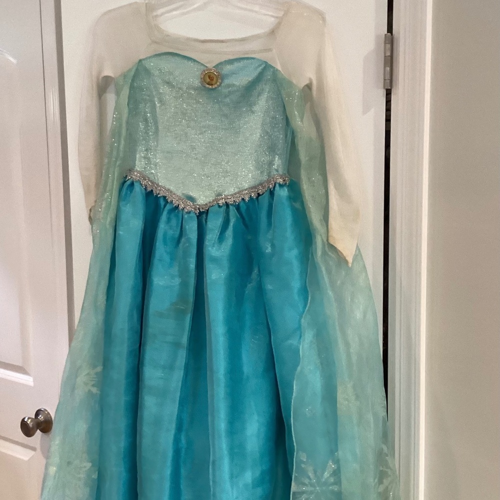 Disney Girl Frozen Costume Size 7 Blue White Sparkle Princess Elsa Snowflakes